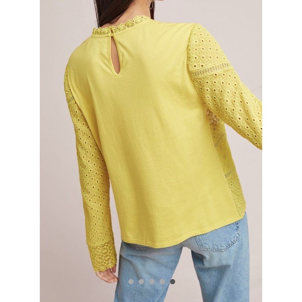 James Coviello Anthropologie Burnham Boho Lace Long Sleeve Top-Gold Yellow-Sz XS - Picture 3 of 10